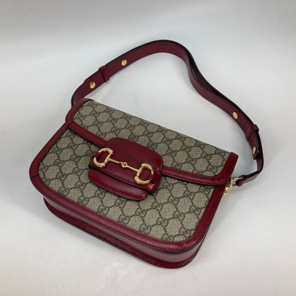 GUCCI 602204 GG Supreme Horsebit 1955 bag Shoulder Bag GG Supreme Beige/Red - Picture 7 of 16